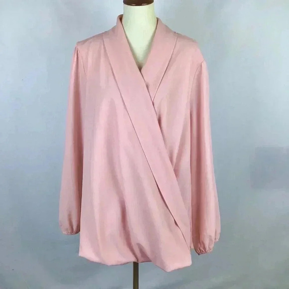 Bisou Bisou Michele Bohbot Blush Pink Wraparound Bubble Hem Top Puff Sleeves 3X - Picture 1 of 12